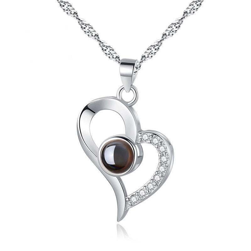 925 Silver Projection Color Photo Heart Necklace