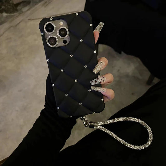 Luxury Rhinestone Studded Skin-Feel Phone Case High-End Anti-Fall For iPhone 16 Pro Max 15 14 Plus 13 Fashion Cover For Girls