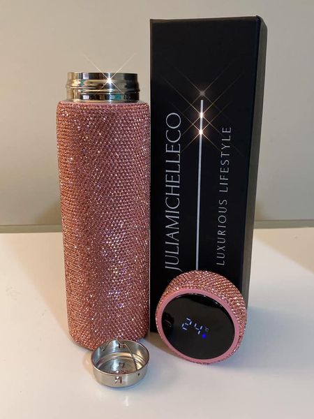 Pink Diamond Crystal Digital Smart Touch  Thermometer Tumbler