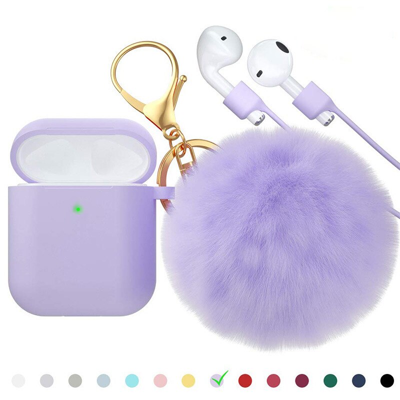 AirPods  Protective Case Apple Bluetooth Earphones Pom-pom Key Ring Set